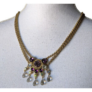 Vintage Jean Paul Gaultier Gold Tone Crystal Triple Strand Necklace 80s 90s Goth